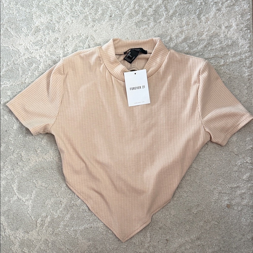 Forever 21 Beige Ribbed Short Sleeve Top
